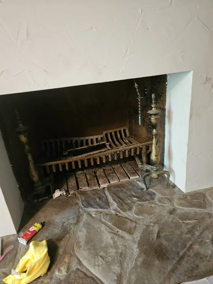Stone fireplace in a Northeast Ohio home during a sweep and inspection