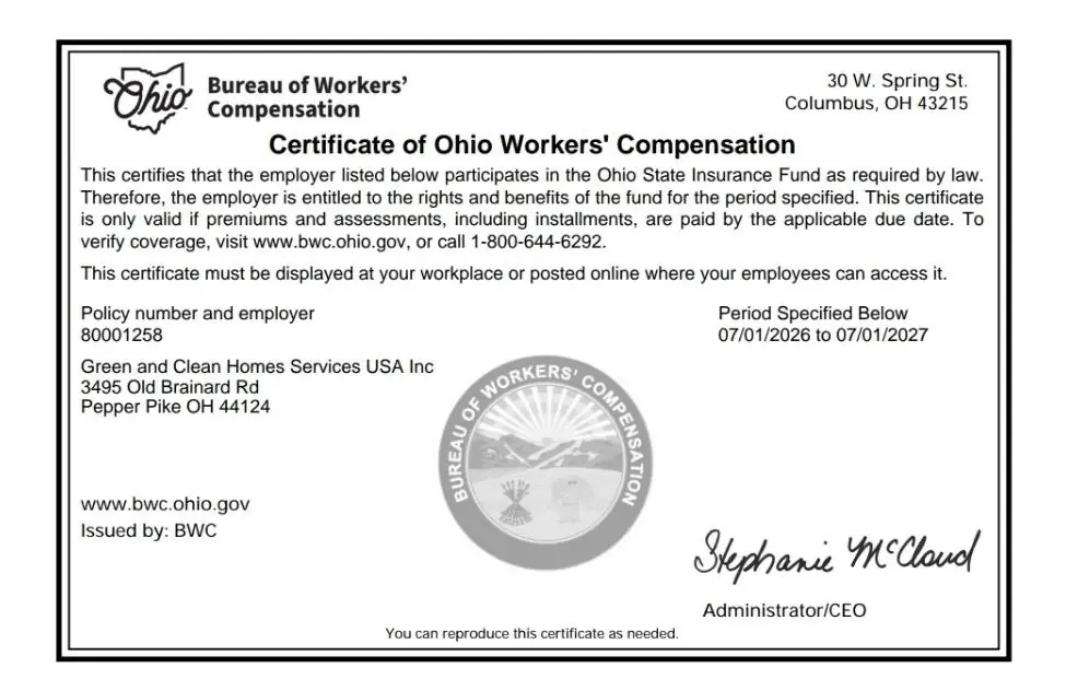 Workers compensation certificate