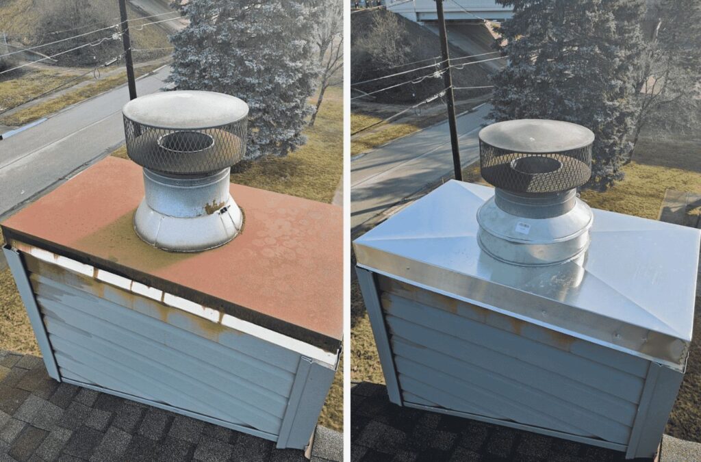 A technician restoring a chimney’s structural integrity in Willoughby, Ohio to prevent fire hazards.