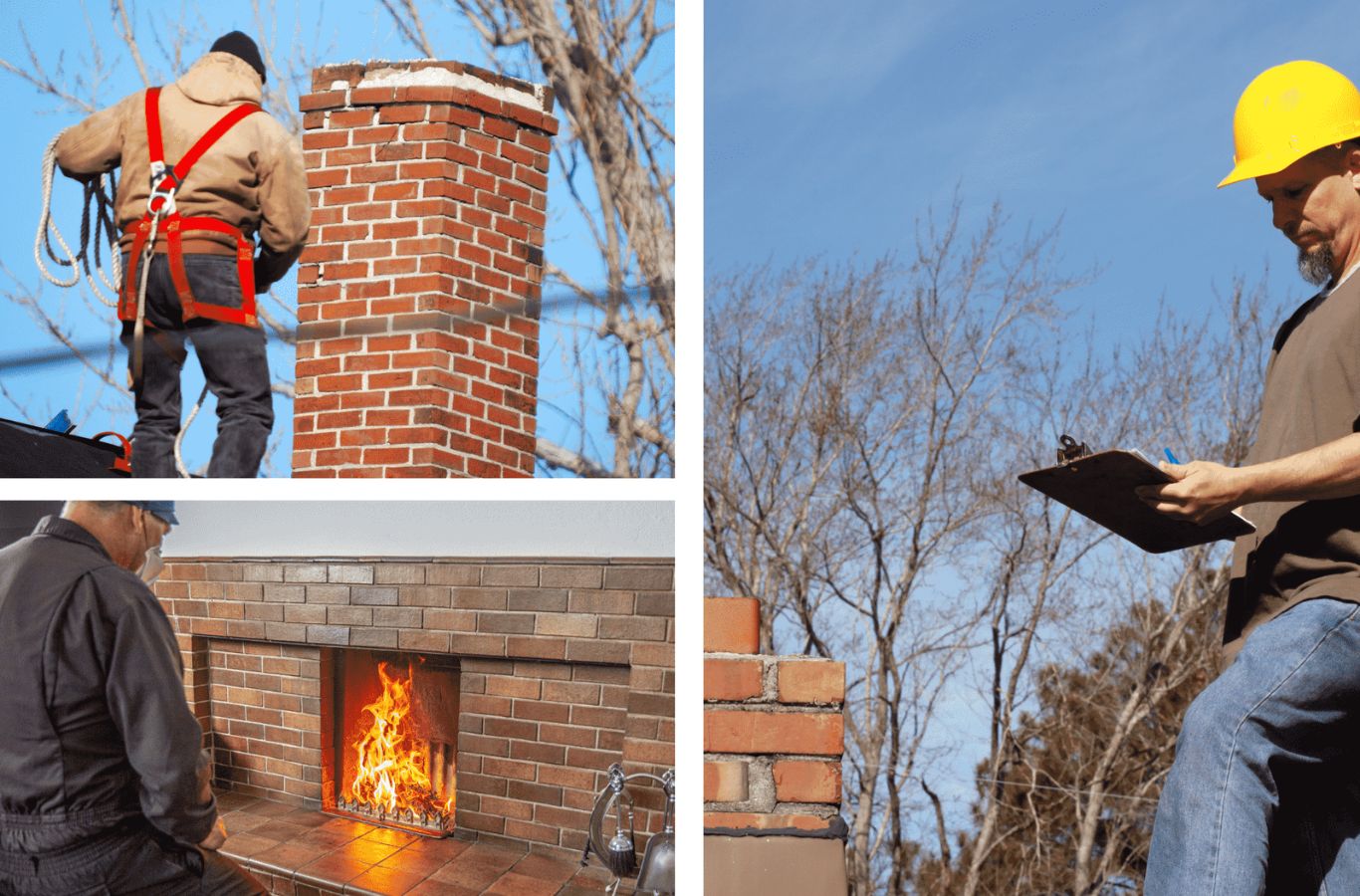 A Green and Clean Home Services technician inspecting a chimney in Willoughby, Ohio for blockages and safety risks.