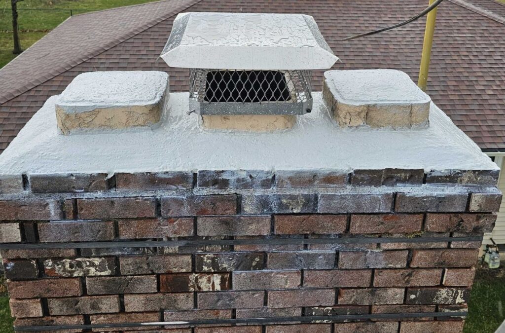 A technician performing chimney cleaning in Aurora, OH, ensuring the fireplace operates efficiently.