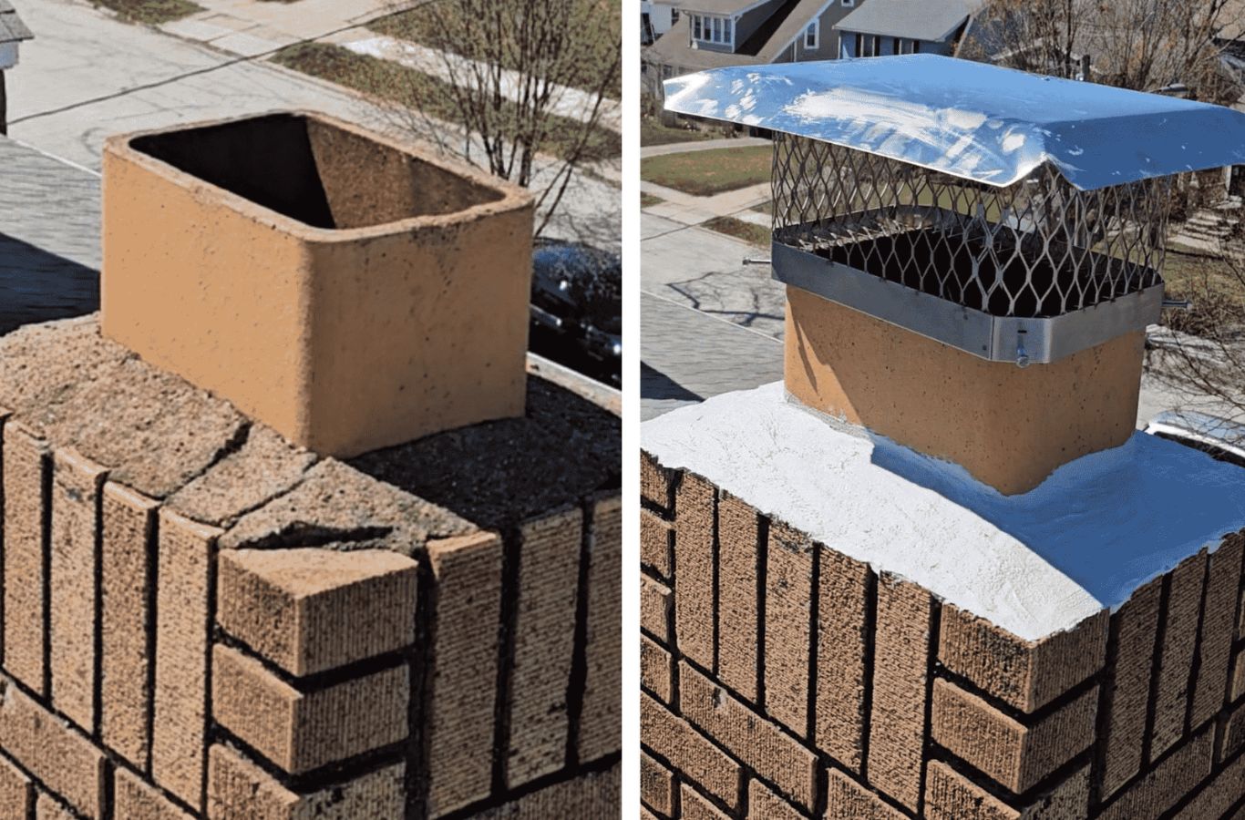 A technician from Green and Clean Home Services performing chimney repair in Hudson, OH, ensuring safe operation.