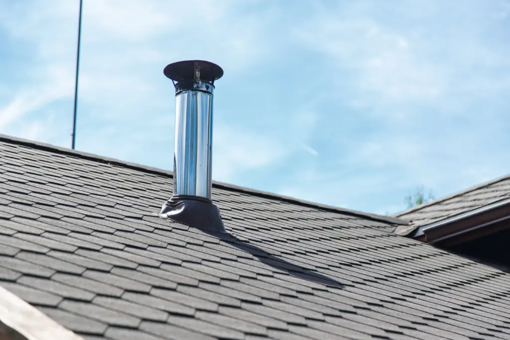 chimney pipe from stainless steel on the roof of