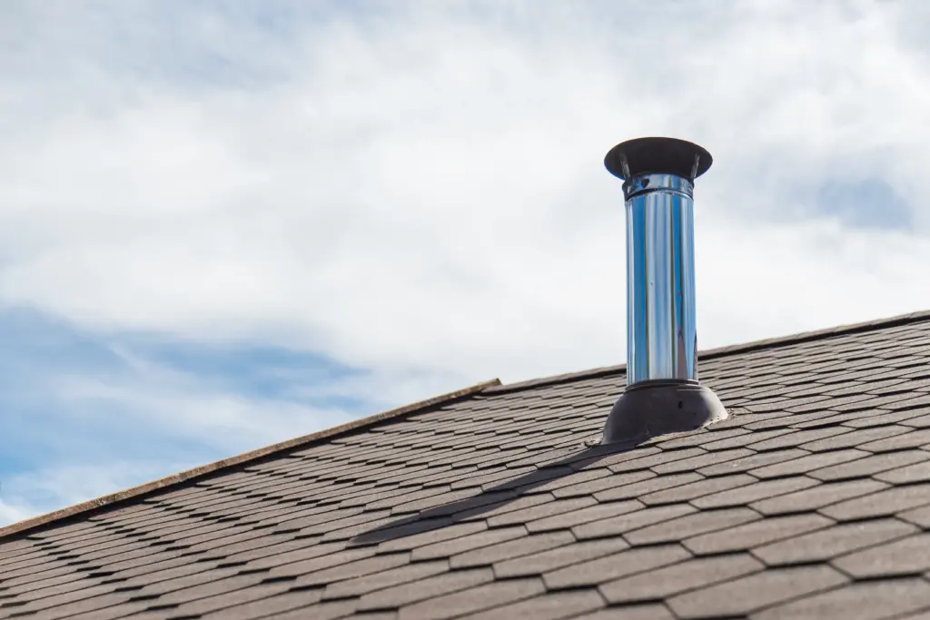 chimney pipe from stainless steel on the roof of t