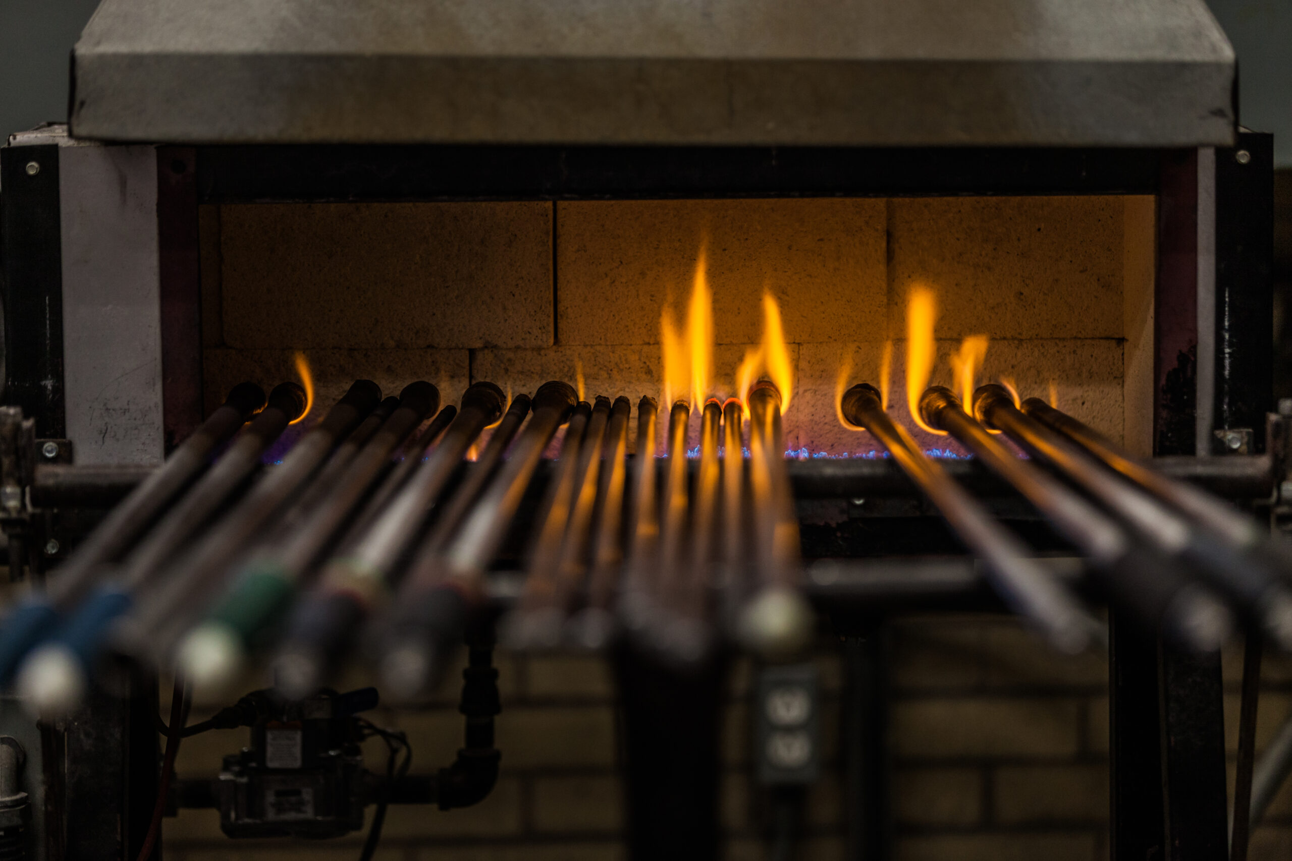 Blowing Pipes Kept Warm in the Propane Oven